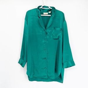 Victoria's Secret Green Satin Nightgown Shirt Dress Gold Label Medium